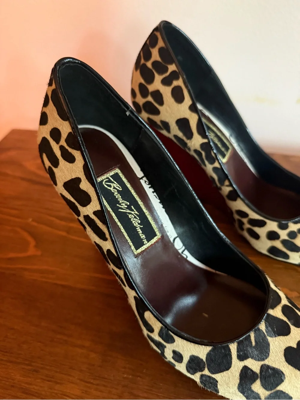 Leopard Print Calf Hair Wedge Pump with Red Heel